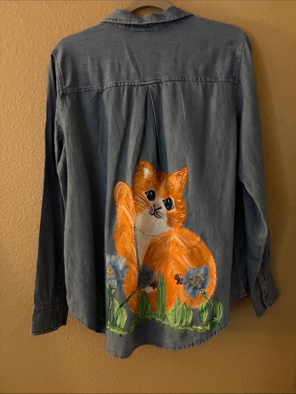 Old Navy Blue Pet Shirt with Orange & White Cat Illustration